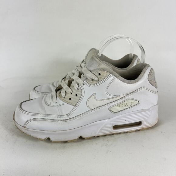 Nike Air Max 90 Boys 7 White Leather Lace Up Running Athletic Shoes 833412-100 - Picture 5 of 10